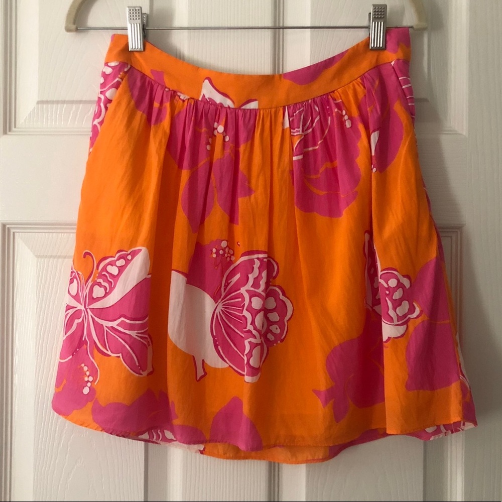 Lilly Pulitzer Orange and Pink Floral Butterfly Print Skirt